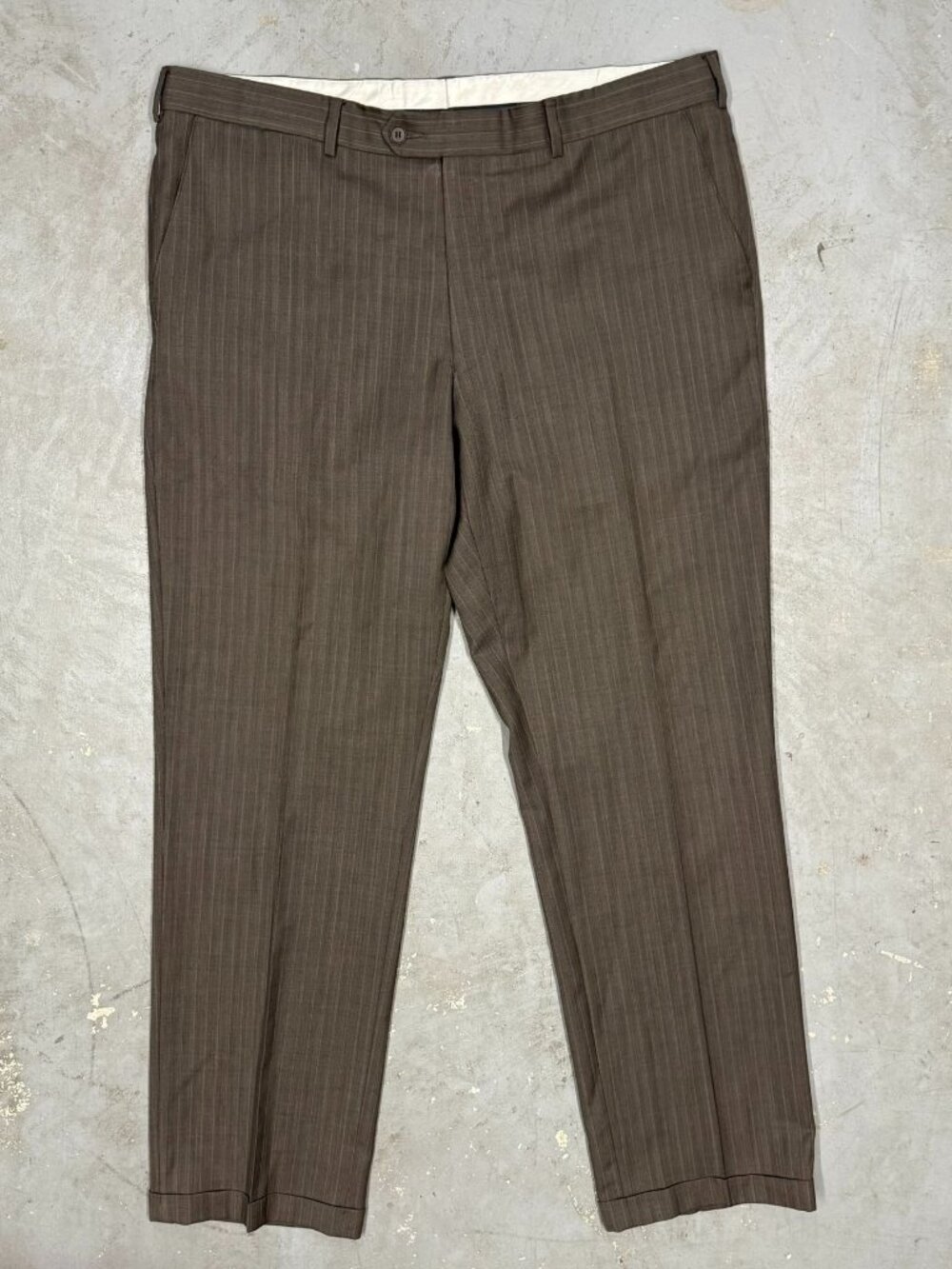 Coppley Dress Pants Striped Wool Trousers Brown Made in Canada 38x32